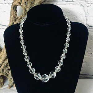 Vintage 60s Clear Glass Crystal Choker Necklace 16 Inch